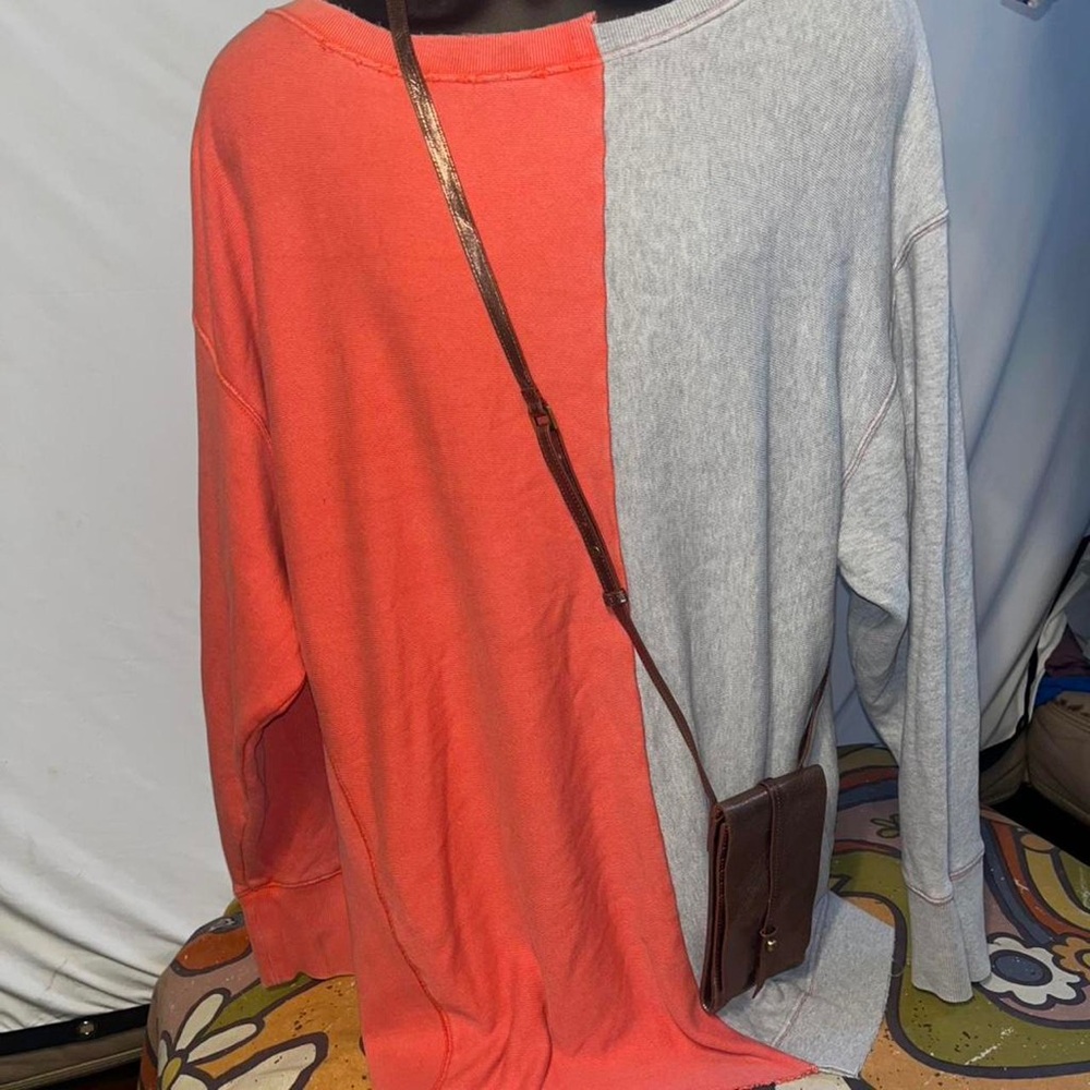 Free People Two-Tone Sweater in Coral and Gray